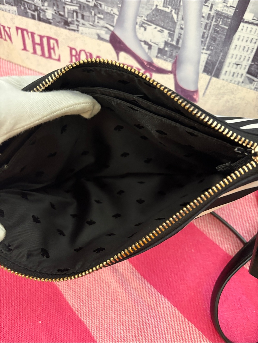 kate spade Black and White Nylon Striped Crossbody Bag - Picture 12 of 12